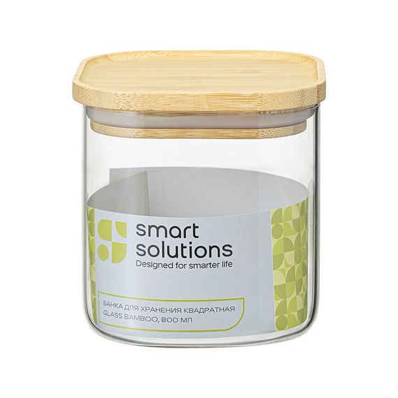 Банка для хранения квадратная Glass Bamboo, 0,8 л, Smart Solutions